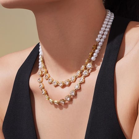 1 Piece Shining Heart Beads Stainless Steel Gold Color Zircon Women's Beaded Necklaces 2