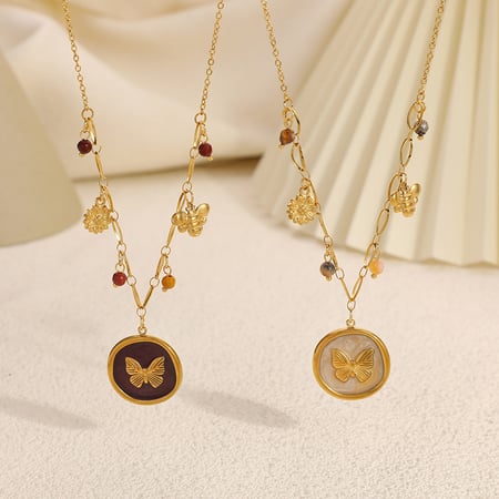 Collier avec pendentif en forme de papillon et de fleur en acier inoxydable pour femme, 1 pièce 2