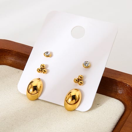 1 paire de boucles d'oreilles rondes simples en acier inoxydable doré avec zircon 2