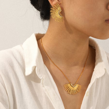 Kanat Şeklinde Paslanmaz Çelik Altın Renkli Kolye Seti 2