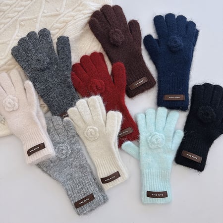 1 paire de gants élégants en tricot de rayonne et de laine de couleur unie rose 2