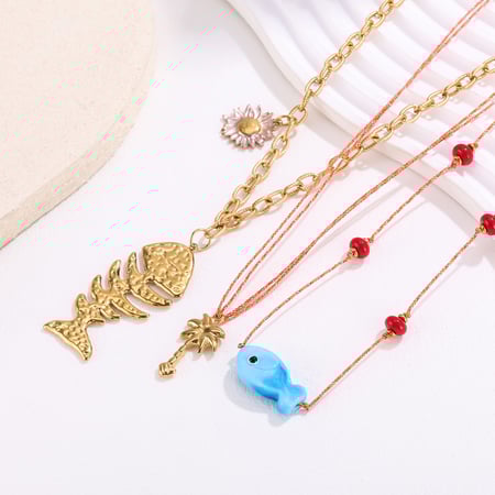 Collier avec pendentif en acier inoxydable et verre pour femme, motif poisson exquis, 1 pièce