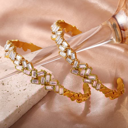 Bracciale rigido in acciaio inossidabile color oro con zirconi, 1 pezzo 2