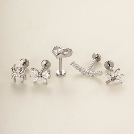 1 Piece Delicate Heart Bow Knot Snake Stainless Steel Gold Color Zircon Women's Piercing Earrings