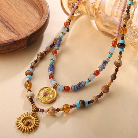 Collier de perles en acier inoxydable avec pierres naturelles, 1 pièce