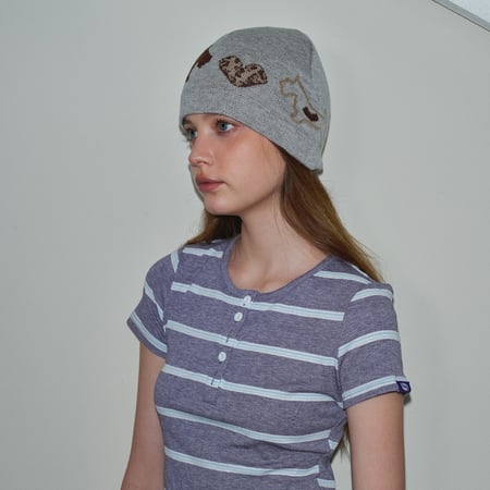 1 bonnet tricoté en laine et polyester à motif léopard et cœur mignon
