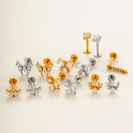 1 Piece Flower Butterfly Stainless Steel Gold Color Zircon Women's Piercing Earrings 2
