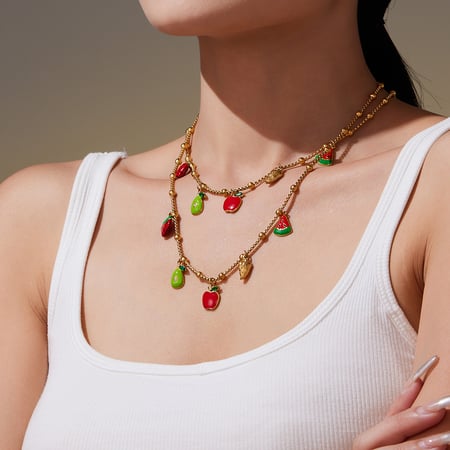 Polychrome Series Cute Fruit Stainless Steel Gold Color Women's Jewelry Sets 2