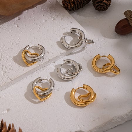 1 paar hartvormige oorbellen van gemengd roestvrij staal 2