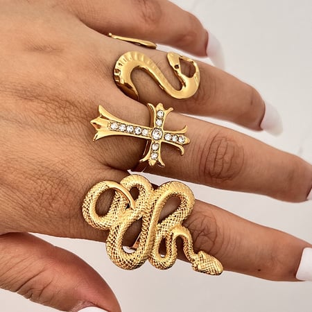 1 Parça Paslanmaz Çelik Yılan Şeklinde Altın Renkli Gösterişli Yüzük 2
