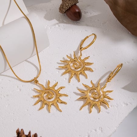 Sun Stainless Steel Gold Color Necklace Set 2