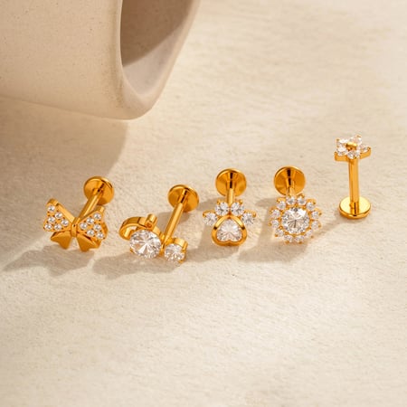 1 Piece Bow Knot Titanium Alloy Gold Color Zircon Women's Piercing Earrings