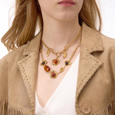1 pezzo di collana con ciondolo da donna in acrilico color oro, a forma di fiore irregolare e glamour in acciaio inossidabile