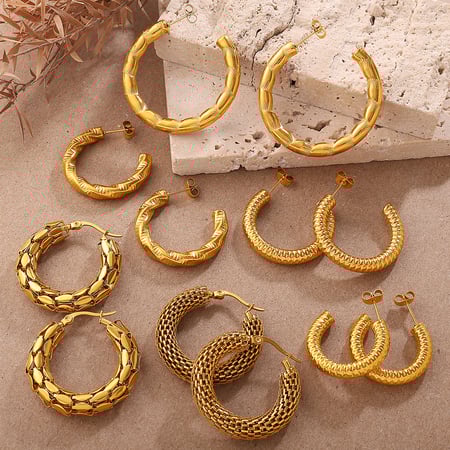 1 paire de boucles d'oreilles créoles en acier inoxydable de forme irrégulière, couleur or 2