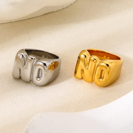 Bague déclaration lettre en acier inoxydable doré (1 pièce) 2