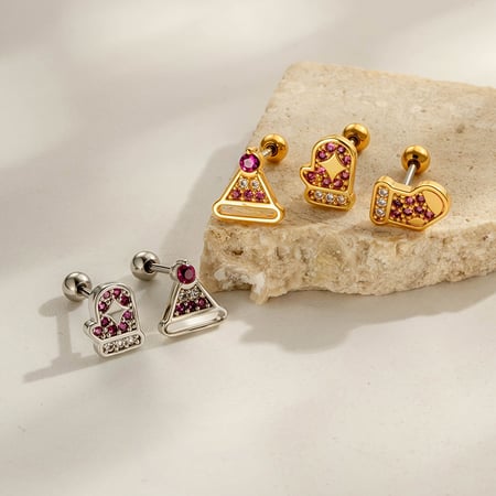 1 Piece Christmas Copper Gold Color Zircon Women's Piercing Earrings 2
