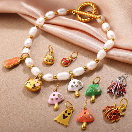 1 Piece Stainless Steel Gold Color Enamel DIY Pendant