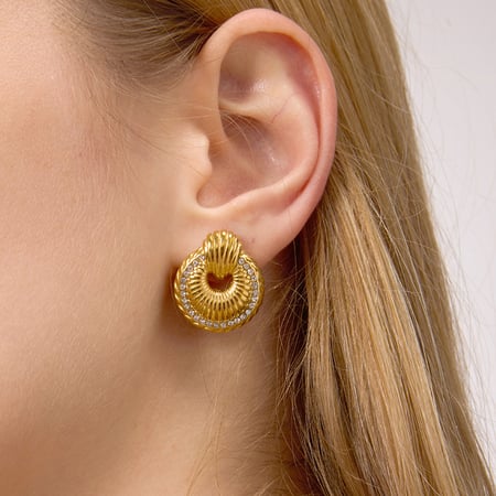 1 paar prachtige ronde oorbellen van roestvrij staal in goudkleur voor dames 2
