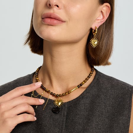 Retro Hart Natuursteen Kralen Roestvrij Staal Goudkleurige Sieradenset 2