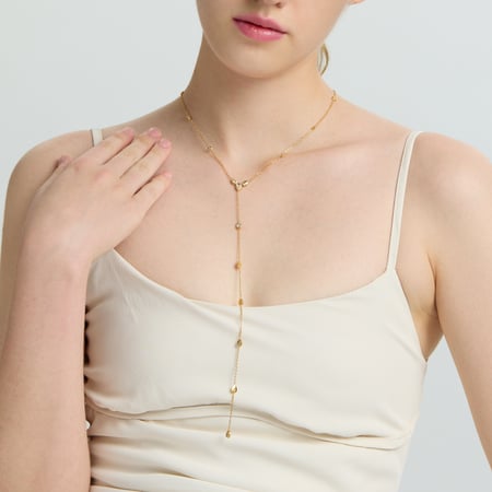 1 stuk Y-vormige elegante ketting van roestvrij staal met gouden zirkonia hanger 2