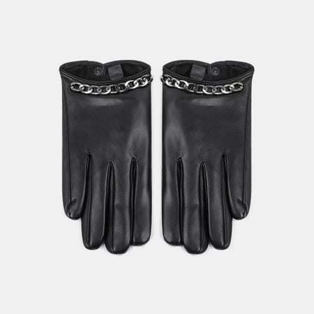 1 paire de gants pour femmes en PU à chaînette de style punk et de couleur unie