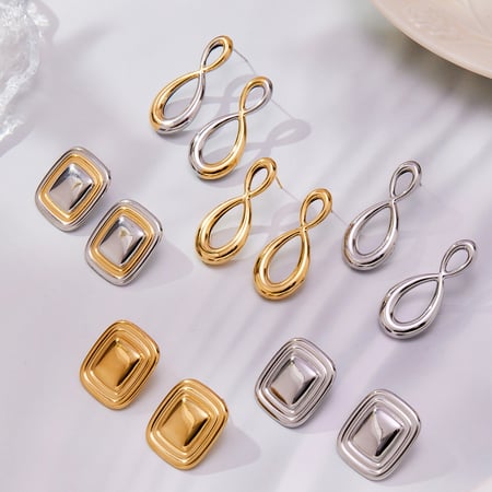 1 paire de boucles d'oreilles puces simples en acier inoxydable doré pour femme