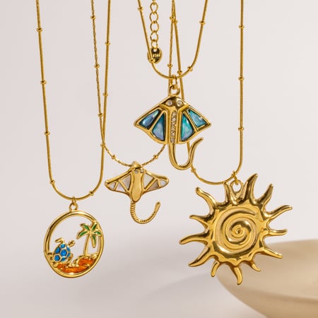 Collar con colgante de sol de acero inoxidable para mujer, diseño de moda con temática oceánica (1 pieza).
