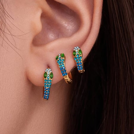 1 Pair Glamorous Zircon Snake Stainless Steel Gold Color Women's Hoop Earrings