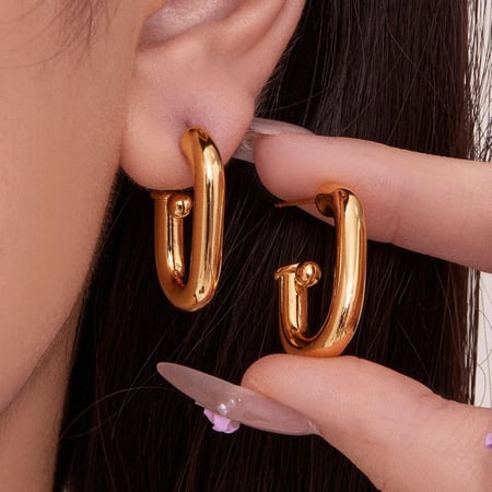 1 Pair Minimalist Annular Stainless Steel Gold Color Women's Hoop Earrings