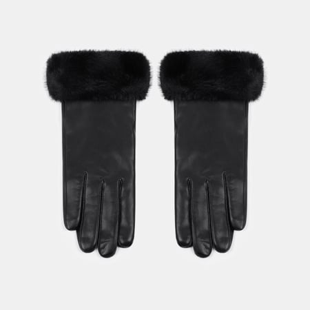 1 paire de gants en peluche PU de couleur unie 2