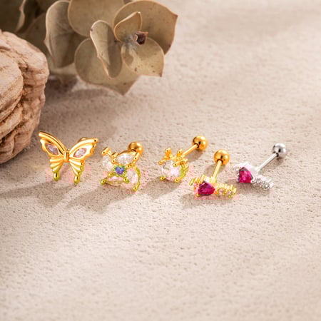 Boucles d'oreilles papillon en cuivre et zircon pour femme (1 pièce)