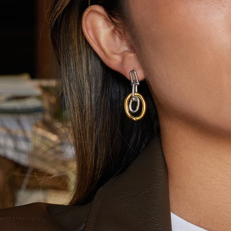 1 Pair Circle Mixed Gold&Silver Colors Stainless Steel Women's Drop Earrings 2