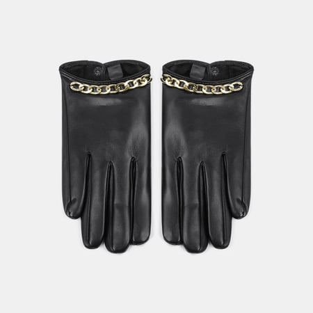 1 paire de gants pour femmes en PU à chaînette de style punk et de couleur unie 2