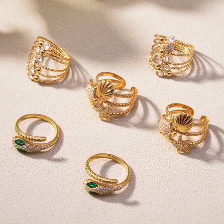 1 Piece Sparkling Snake Titanium Steel Gold Color Zircon Women's Gemstone Rings 2