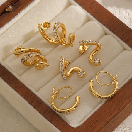 1 Çift Düzensiz Şekilli Paslanmaz Çelik Altın Renkli Yapay Elmas Küpe 2