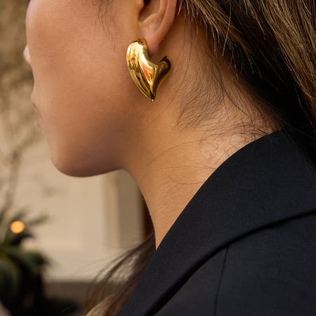 1 Pair Romantic Chunky Heart Stainless Steel Gold Color Women's Stud Earrings 2