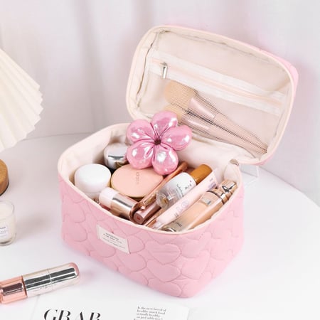 1 Stück Kosmetiktasche für Damen, weich, mit Herzmuster und Karomuster