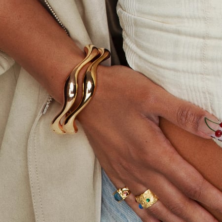 1 Piece Curving Annular Stainless Steel Gold Color Women's Cuff Bracelets 2