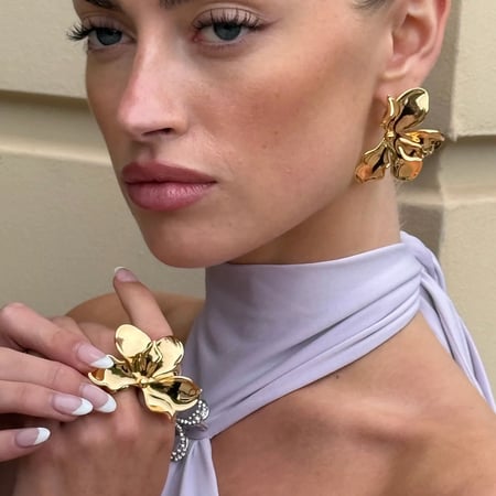 Sophisticated Flower Stainless Steel Gold Color Women's Jewelry Sets