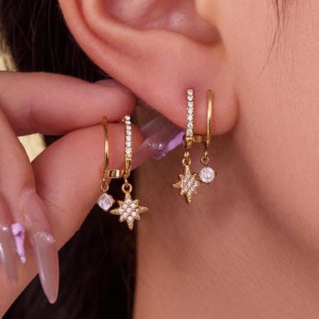 1 Paar Shining Star Edelstahl Goldfarbene Zirkonia Damen-Ohrhänger 2