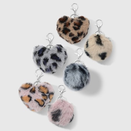 1 Set Retro Plush Heart Leopard Print Bag Charm 2
