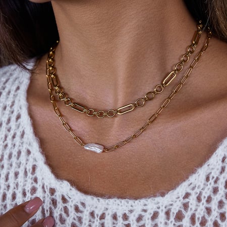 1 Piece Elegant Pearl Stainless Steel Gold Color Women's Chain Necklaces