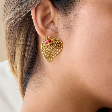 1 Pair Leaf&Beetle Stainless Steel Gold Color Women's Stud Earrings 2