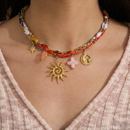 1 Piece Stylish Sun Stainless Steel Gold Color Women's Pendant Necklaces