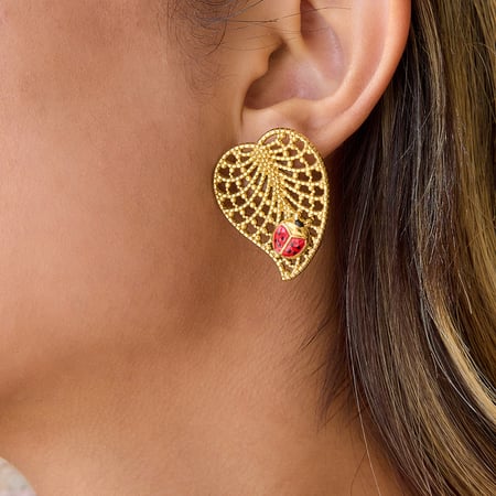 1 Pair Leaf&Beetle Stainless Steel Gold Color Women's Stud Earrings