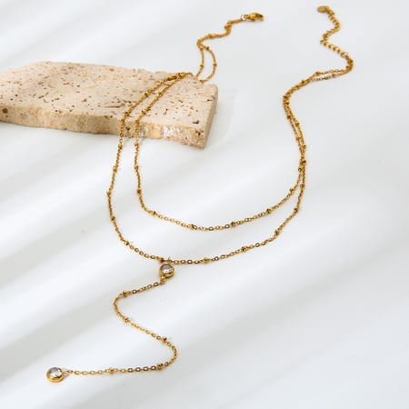 1 stuk Y-vormige ketting roestvrij staal goudkleurige zirkoon gelaagde ketting