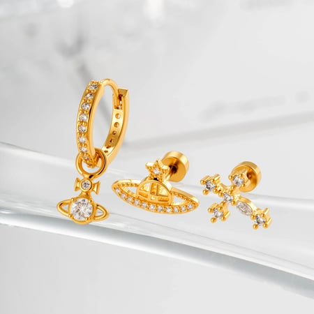 1 stuk Planet Copper Zircon piercing oorbellen voor dames