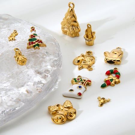 Pendentif de Noël à faire soi-même en acier inoxydable doré (1 pièce)