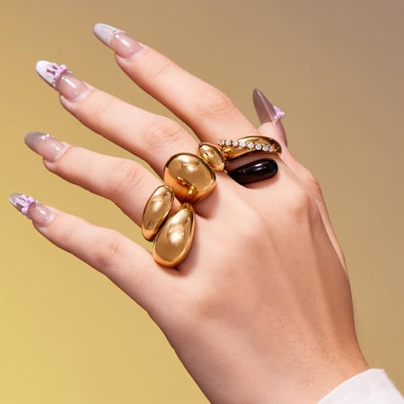 Bagues tendance quotidiennes en acier titane doré, forme irrégulière et épaisse