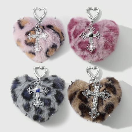 1 Piece Retro Heart Leopard Pattern Cross Bag Charm 2